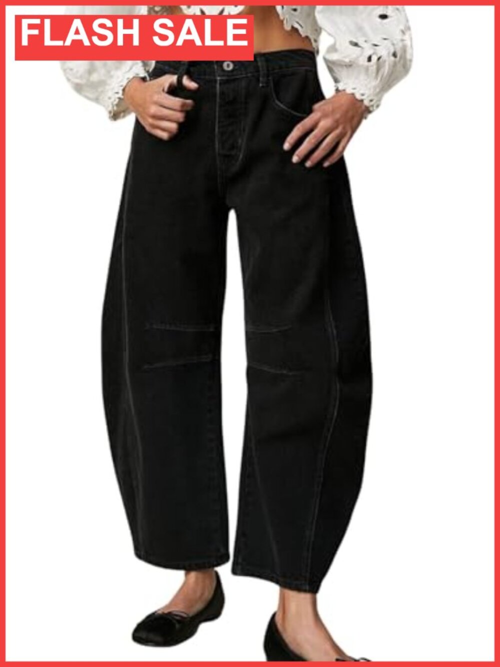 Wide Leg Cropped Mid Rise Denim Jeans Baggy Boyfriend Harem Pants